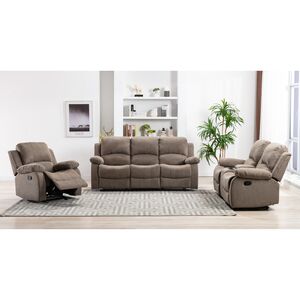 Micasa 3-Piece 6-Seater Polyurethane and Plywood Manual Recliner Sofa Set Light Brown